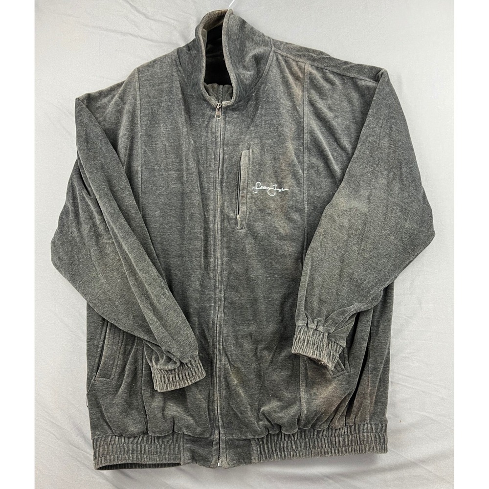 Sean John Velour Track Jacket Mens XL Grey Full Zip Y2K Hip Hop Streetwear Good